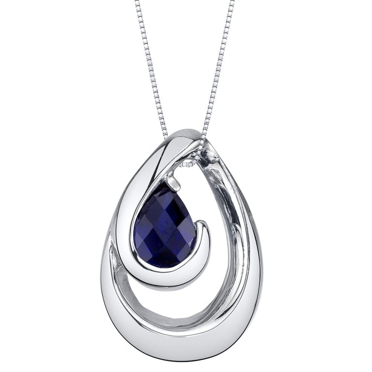 Created Sapphire Sterling Silver Wave Pendant Necklace - Blue