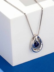 Created Sapphire Sterling Silver Wave Pendant Necklace
