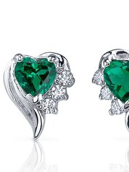 Emerald Earrings Sterling Silver Heart Shape - Sterling silver