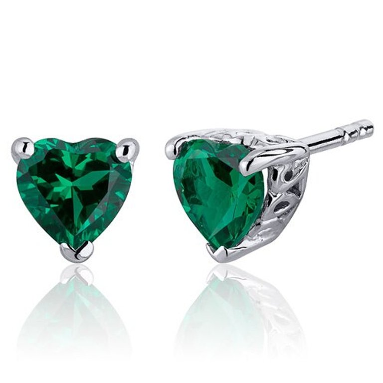 Emerald Earrings Sterling Silver Heart Shape - Sterling silver