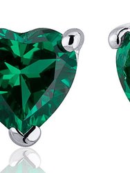 Emerald Earrings Sterling Silver Heart Shape