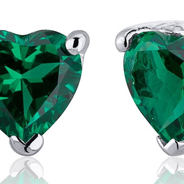 Emerald Earrings Sterling Silver Heart Shape