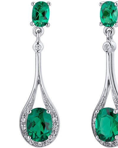 Peora Emerald Earrings Sterling Silver Oval Shape product