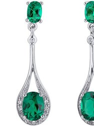 Emerald Earrings Sterling Silver Oval Shape - Sterling silver