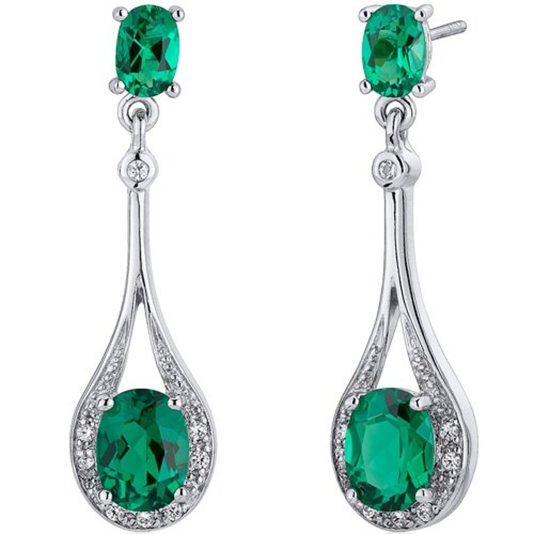 Emerald Earrings Sterling Silver Oval Shape - Sterling silver