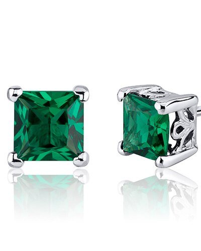 Peora Emerald Earrings Sterling Silver Princess Cut 2 Carats product