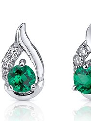 Emerald Earrings Sterling Silver Round Shape 1 Carats - Sterling Silver