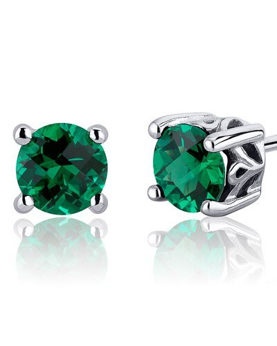 Peora Emerald Earrings Sterling Silver Round Shape 1.5 Carats product