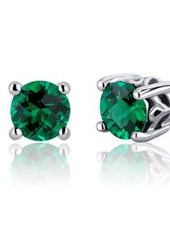 Emerald Earrings Sterling Silver Round Shape 1.5 Carats - Green