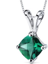 Emerald Pendant Necklace 14 Karat White Gold Cushion 0.79 Carats - Green
