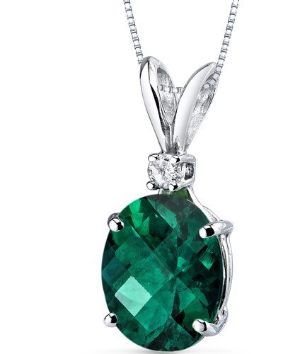Peora Emerald Pendant Necklace 14 Karat White Gold Oval 2.29 Carats product