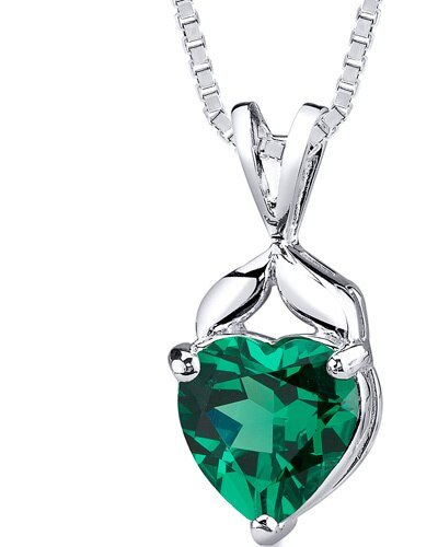 Peora Emerald Pendant Necklace Sterling Silver Heart Shape 3 Carats product