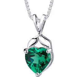 Emerald Pendant Necklace Sterling Silver Heart Shape 3 Carats - Green