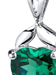 Emerald Pendant Necklace Sterling Silver Heart Shape 3 Carats