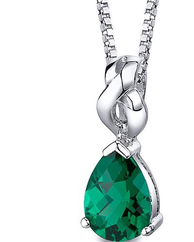 Peora Emerald Pendant Necklace Sterling Silver Pear Shape 3 Carats product