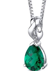Emerald Pendant Necklace Sterling Silver Pear Shape 3 Carats - Green