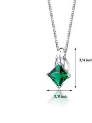 Emerald Pendant Necklace Sterling Silver Princess Cut 2 Carats