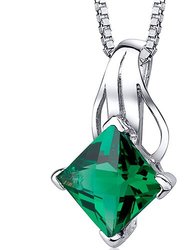 Emerald Pendant Necklace Sterling Silver Princess Cut 2 Carats - Green