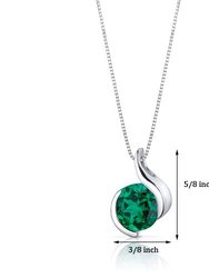 Emerald Pendant Necklace Sterling Silver Round 1.75 Carats