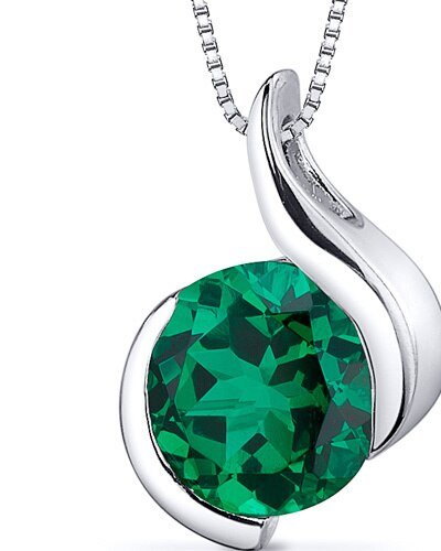 Peora Emerald Pendant Necklace Sterling Silver Round 1.75 Carats product