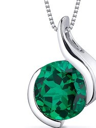 Emerald Pendant Necklace Sterling Silver Round 1.75 Carats - Green