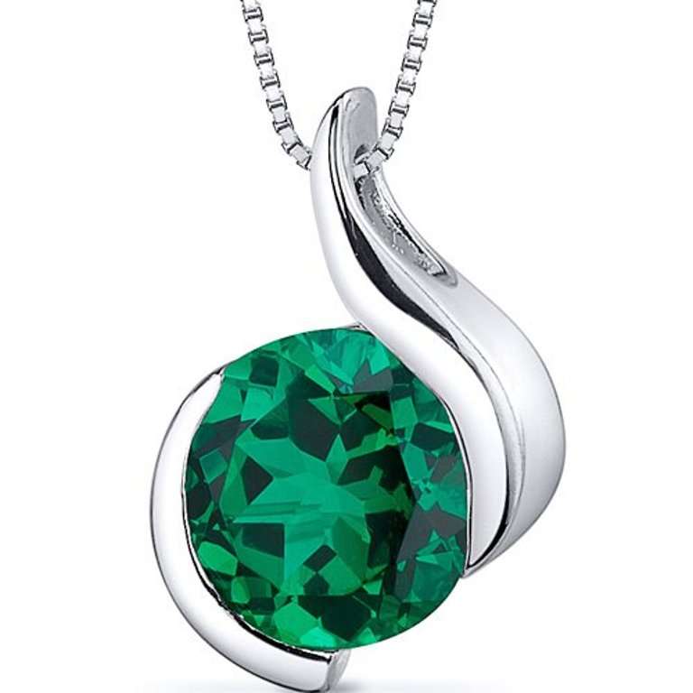 Emerald Pendant Necklace Sterling Silver Round 1.75 Carats - Green