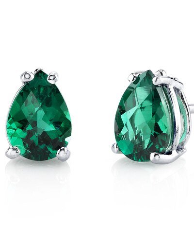 Peora Emerald Stud Earrings 14 Karat White Gold Pear Shape product