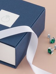 Emerald Stud Earrings 14 Kt White Gold Cushion Cut 1.75 Carats