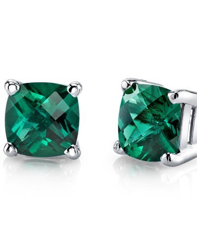 Peora Emerald Stud Earrings 14 Kt White Gold Cushion Cut 1.75 Carats product