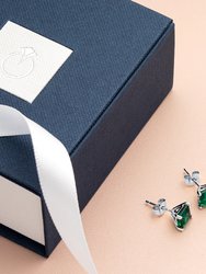 Emerald Stud Earrings 14 Kt White Gold Princess Cut 2 Carats