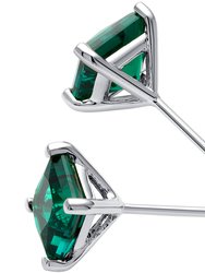 Emerald Stud Earrings 14 Kt White Gold Princess Cut 2 Carats