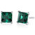 Emerald Stud Earrings 14 Kt White Gold Princess Cut 2 Carats - Green