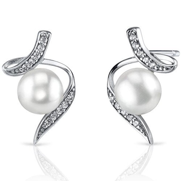 Freshwater Pearl Earrings Sterling Silver Round Button 6.5mm - Pearl
