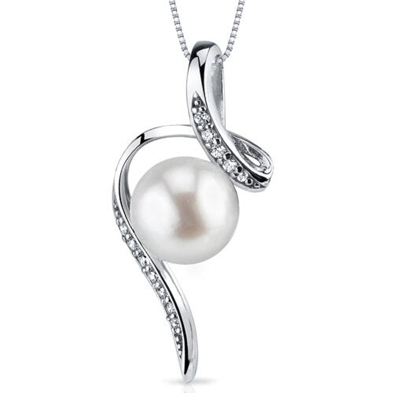 Freshwater Pearl Pendant Necklace Sterling Silver Button 8 Mm - Pearl