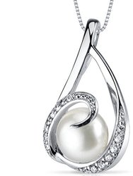 Freshwater Pearl Pendant Necklace Sterling Silver Button 8 Mm - Pearl