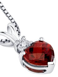 Garnet Pendant Necklace 14 Karat White Gold Heart 1.31 Carats