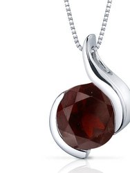 Garnet Pendant Necklace Sterling Silver Round Shape 2.5 Carats - Red