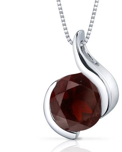 Peora Garnet Pendant Necklace Sterling Silver Round Shape 2.5 Carats product