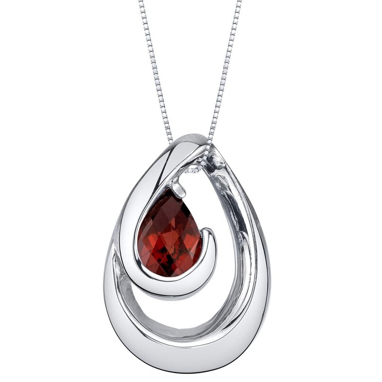 Garnet Sterling Silver Wave Pendant Necklace - Red