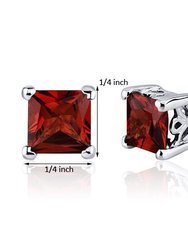 Garnet Stud Earrings Sterling Silver Princess Cut 2.5 Carats