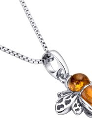 Genuine Baltic Amber Bee Pendant Necklace in Sterling Silver