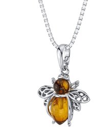 Genuine Baltic Amber Bee Pendant Necklace in Sterling Silver - Orange