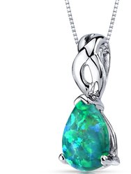 Green Opal Pendant Necklace Sterling Silver Pear 1.75 Carats - .925 Sterling Silver