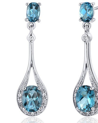 Peora London Blue Topaz Earrings Sterling Silver Oval Shape 4 Carats product
