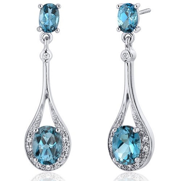 London Blue Topaz Earrings Sterling Silver Oval Shape 4 Carats - Blue