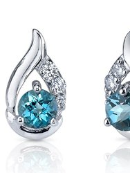 London Blue Topaz Earrings Sterling Silver Round Shape 1 Carats - Blue