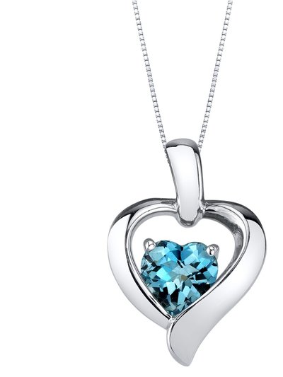 Peora London Blue Topaz Sterling Silver Heart in Heart Pendant Necklace product