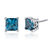 London Blue Topaz Stud Earrings Sterling Silver Princess Cut - Blue