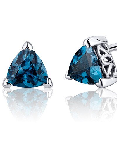 Peora London Blue Topaz Stud Earrings Sterling Silver Trillion Shape product
