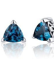 London Blue Topaz Stud Earrings Sterling Silver Trillion Shape - .925 Sterling Silver